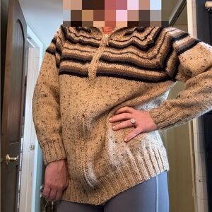 Cozy Striped Beige and Brown Grandpa Sweater